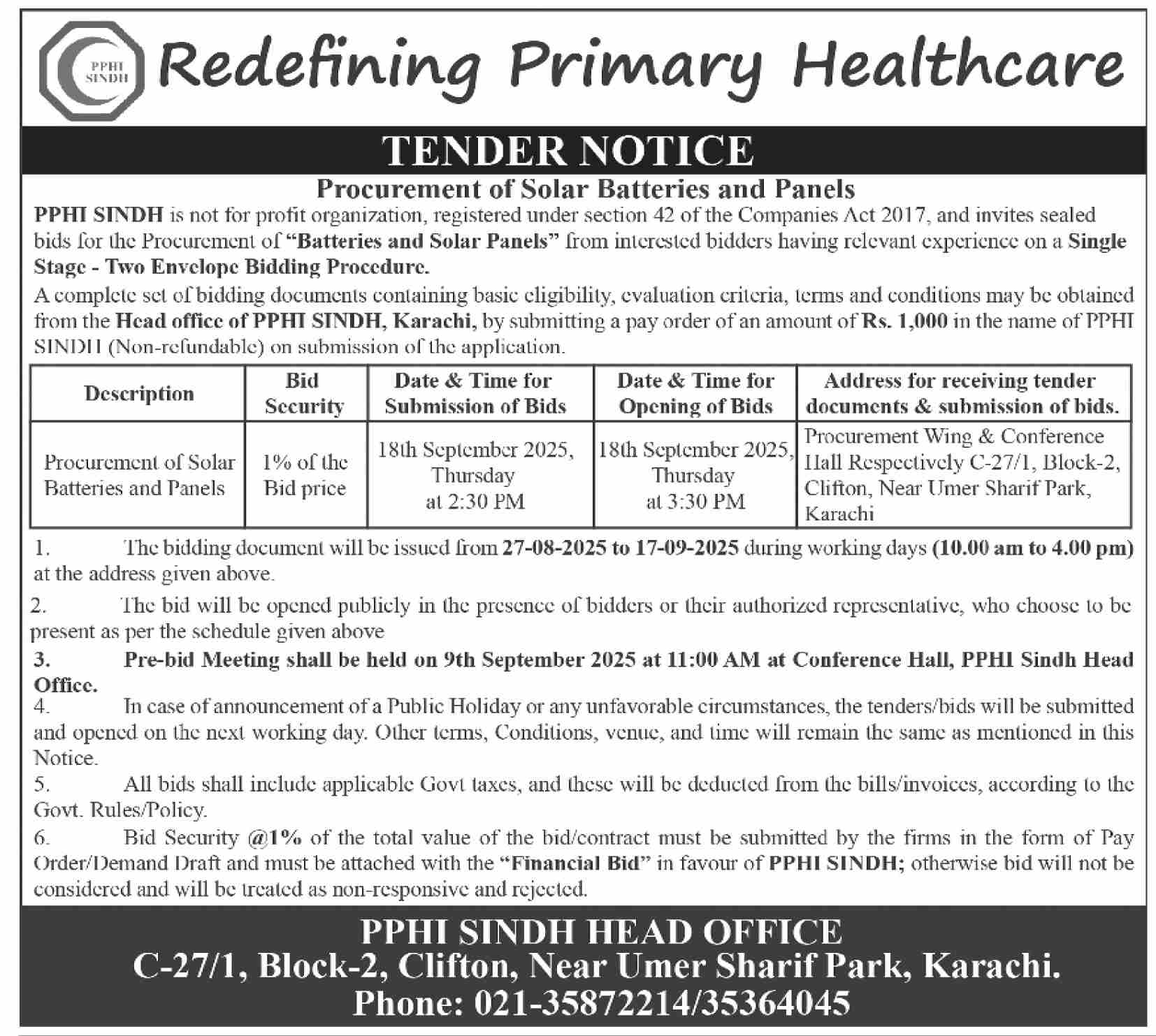 Redefining Primary Healthcare Tender Notice